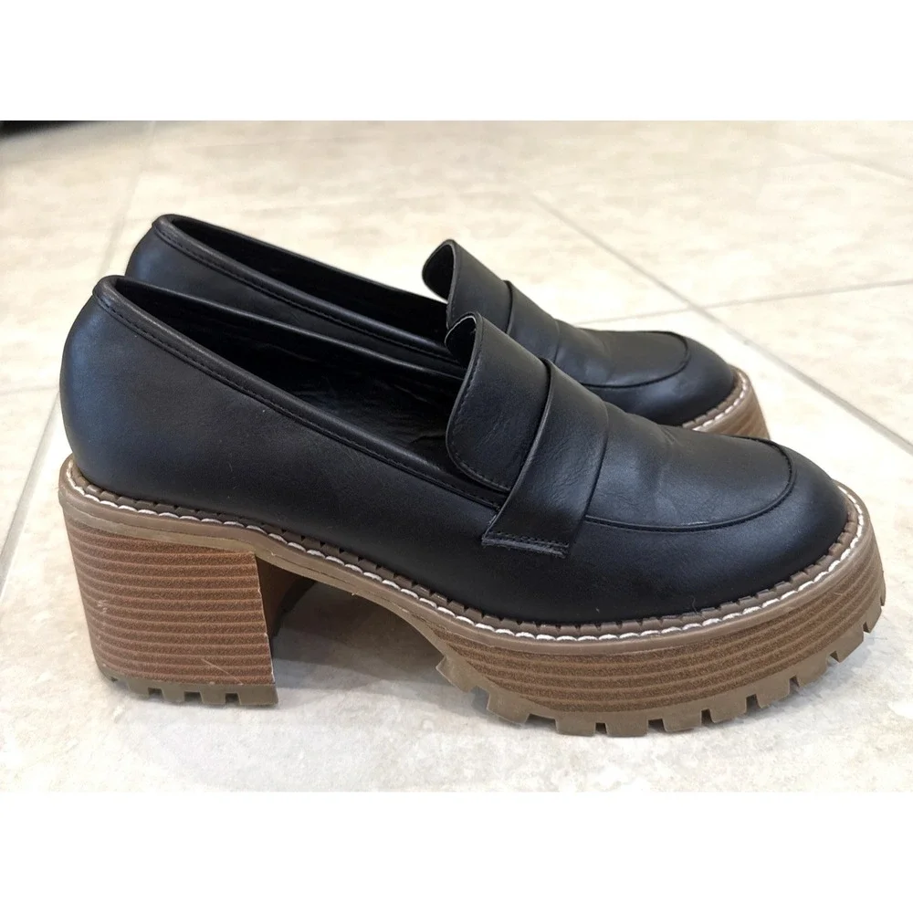 Mia‎ Black Dalilah Smooth Loafer Chunky Platform Lug Sole Block Heel Size 9